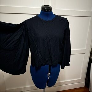 Club Monaco Black Bishop Sleeve Rounded Neck Blouse